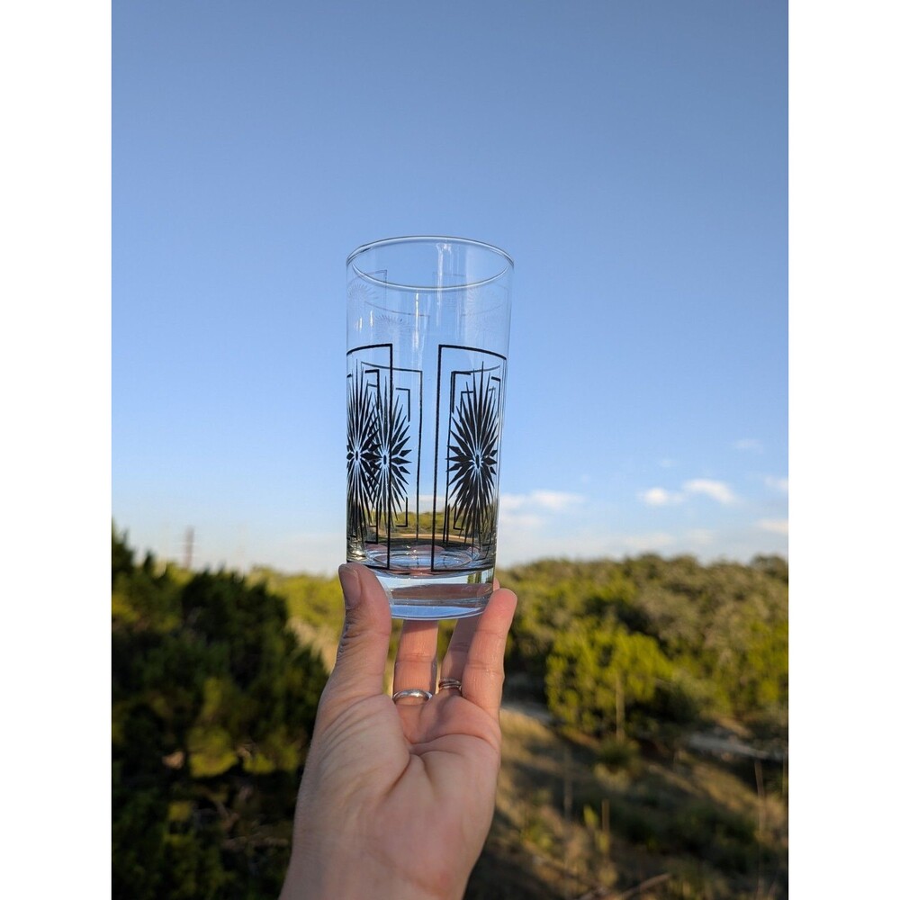 Atomic Starburst Mid Century Highball Art Deco Black Starburst Pattern Single - Picture 9 of 11